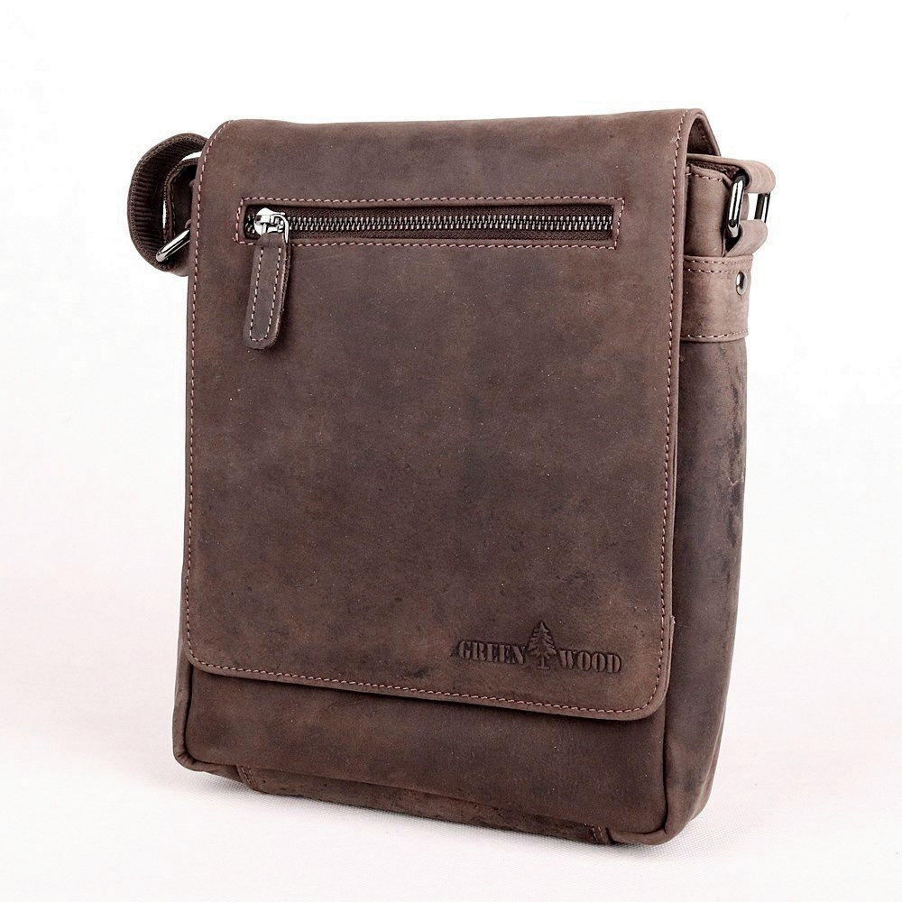 Středně velká pánská kožená crossbody taška GreenWood no. 6308 tmavěhnědá