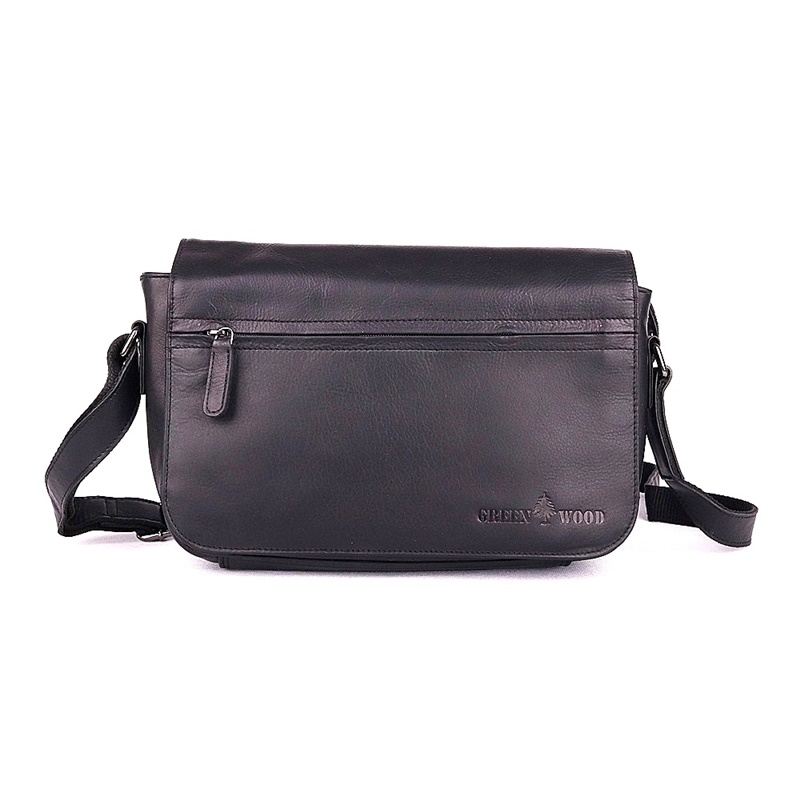 Středně velká kožená pánská crossbody taška GreenWood no. 396677 černá