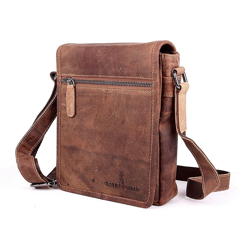 Malá/střední pánská kožená crossbody taška GreenWood no. 196630 hnědá