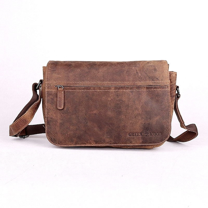 Středně velká kožená pánská crossbody taška GreenWood no. 396677 hnědá