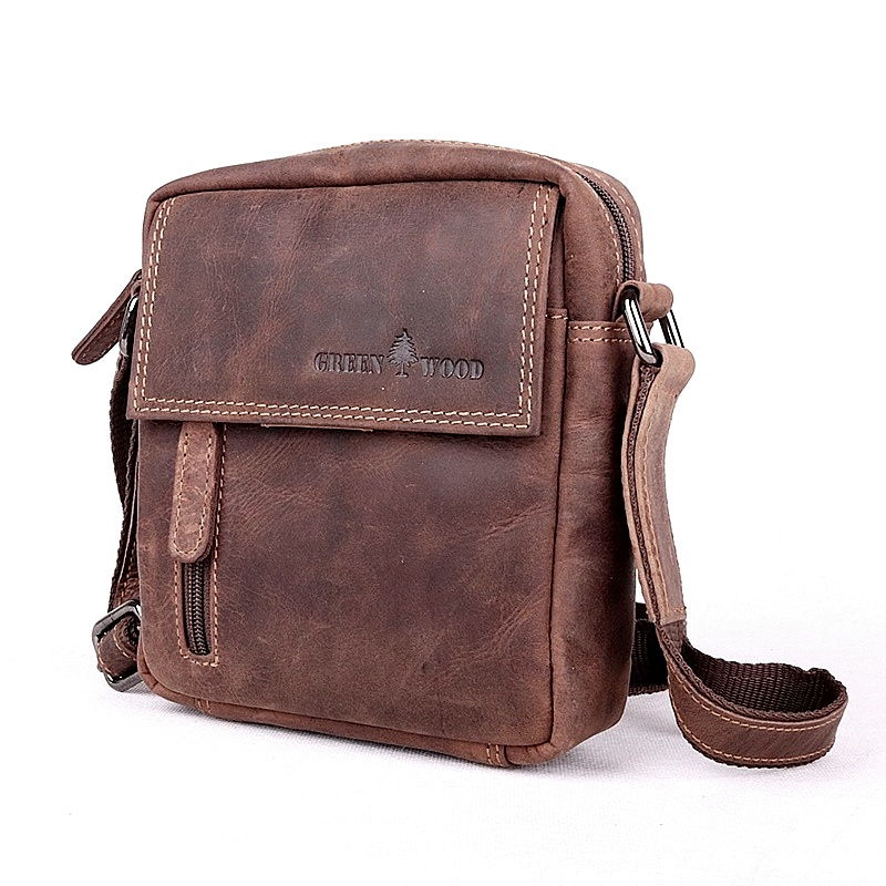 Malá pánská kožená crossbody taška GreenWood no. 191051 hnědá