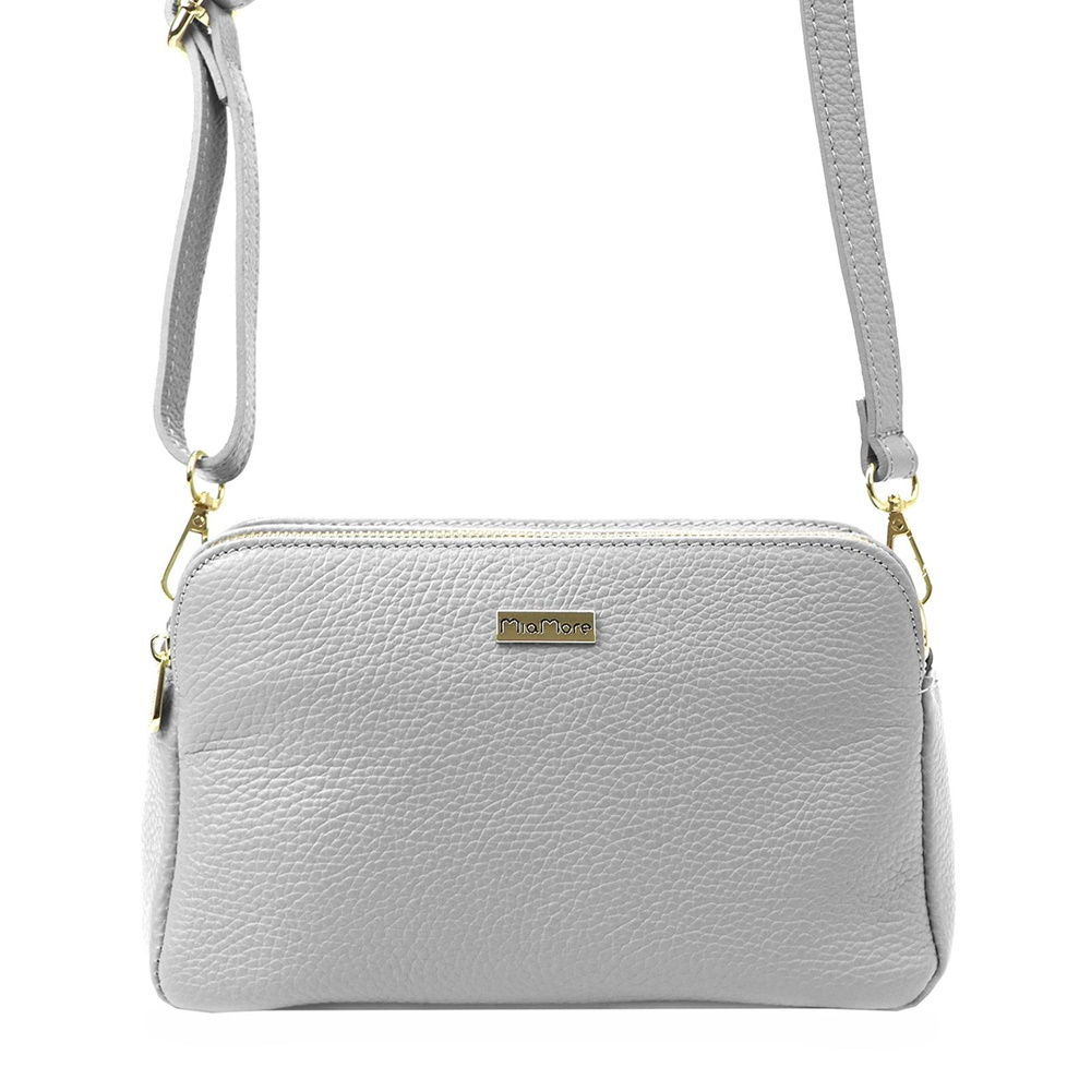 Tříoddílová malá světlešedá kožená crossbody kabelka MiaMore no. 046