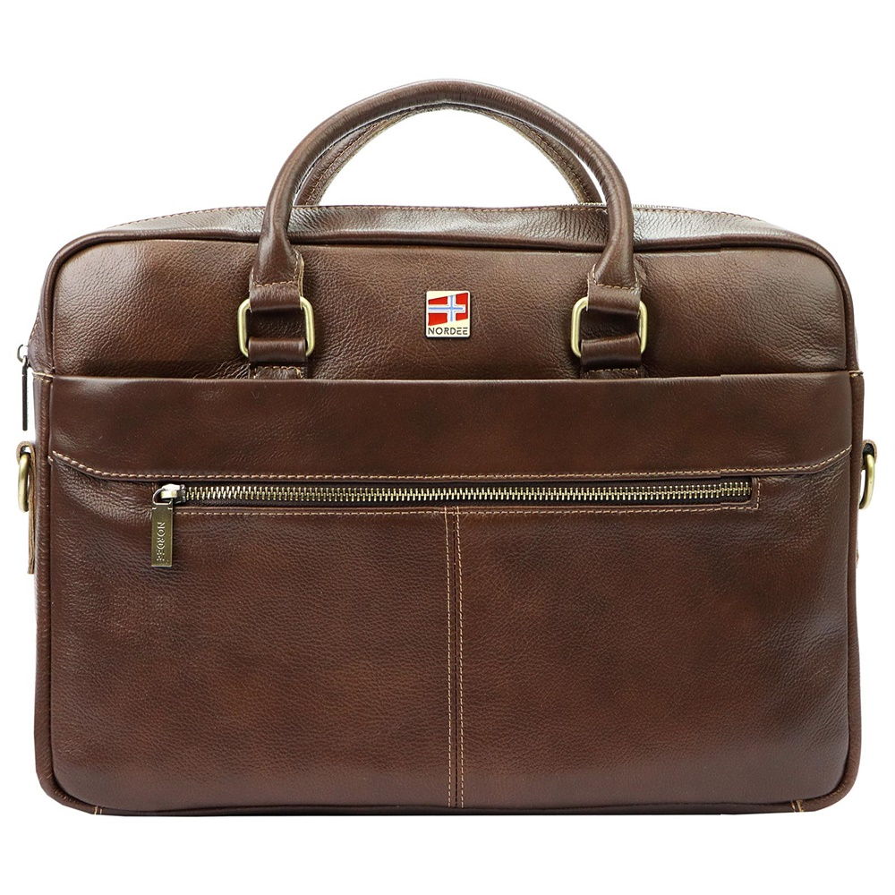 Pánská kožená business taška (aktovka) Nordee no. S133 hnědá na notebook