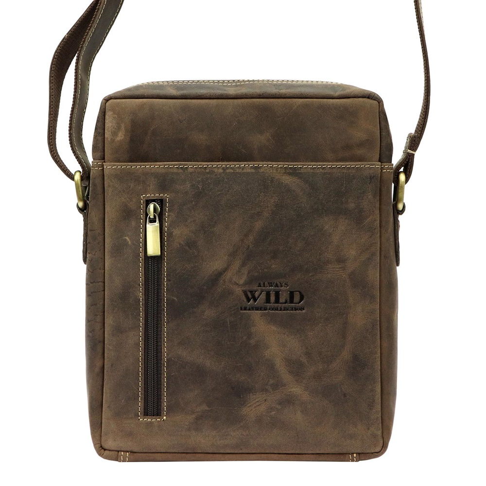 Středně velká kožená crossbody taška Always Wild 6-MH tmavěhnědá