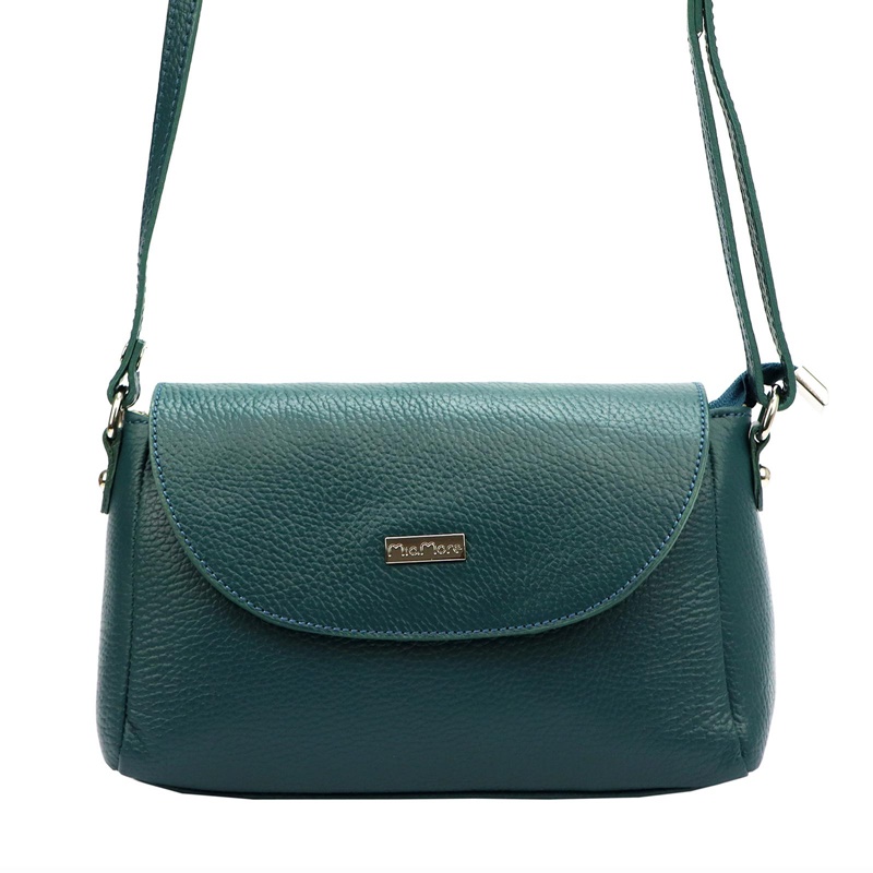 Malá tmavětyrkysová kožená crossbody kabelka Mia More no. 018