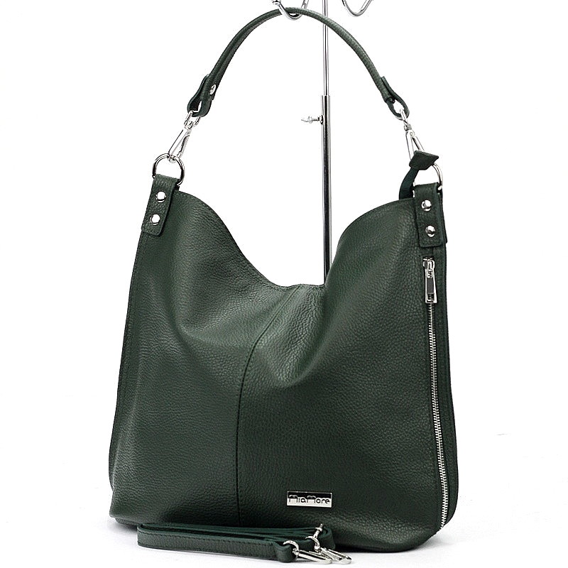 Velká kožená kabelka na rameno i crossbody MiaMore no. 053 tmavězelená