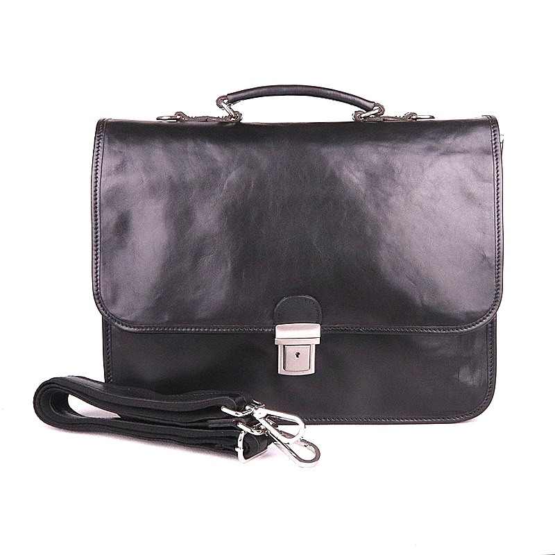 Celokožená velká hladká aktovka Giglio no. 224 černá