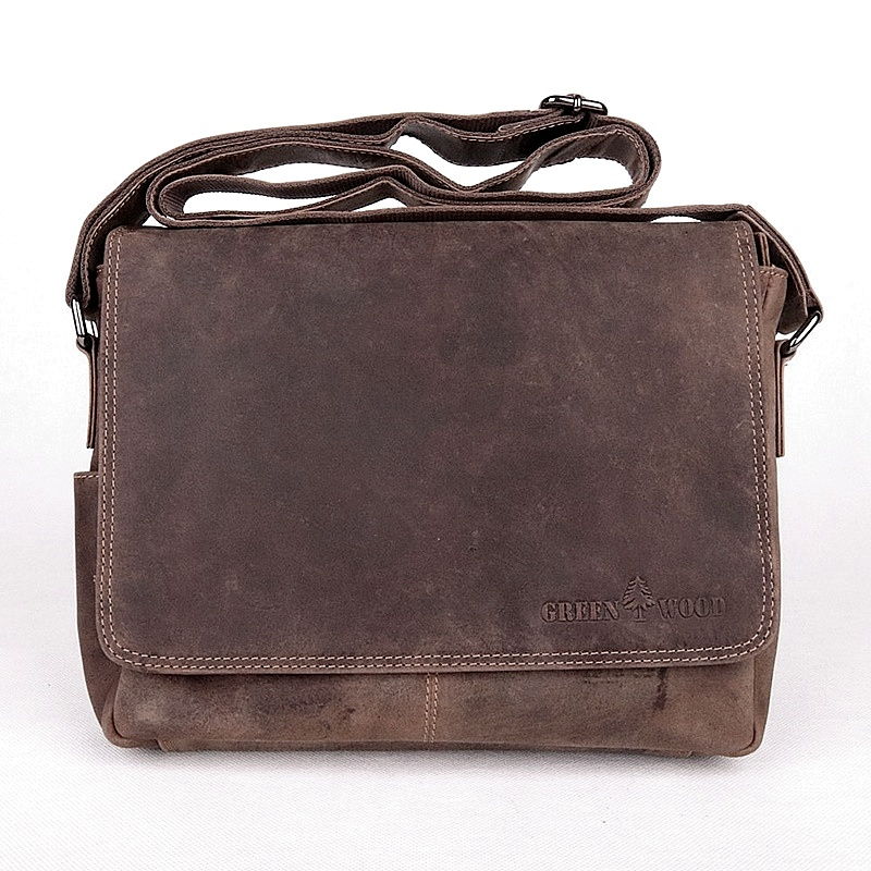 Středně velká kožená pánská crossbody taška GreenWood no. 113 khaki