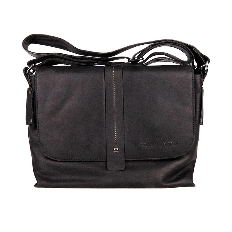 Středně velká kožená pánská crossbody taška GreenWood no. 4956 černá