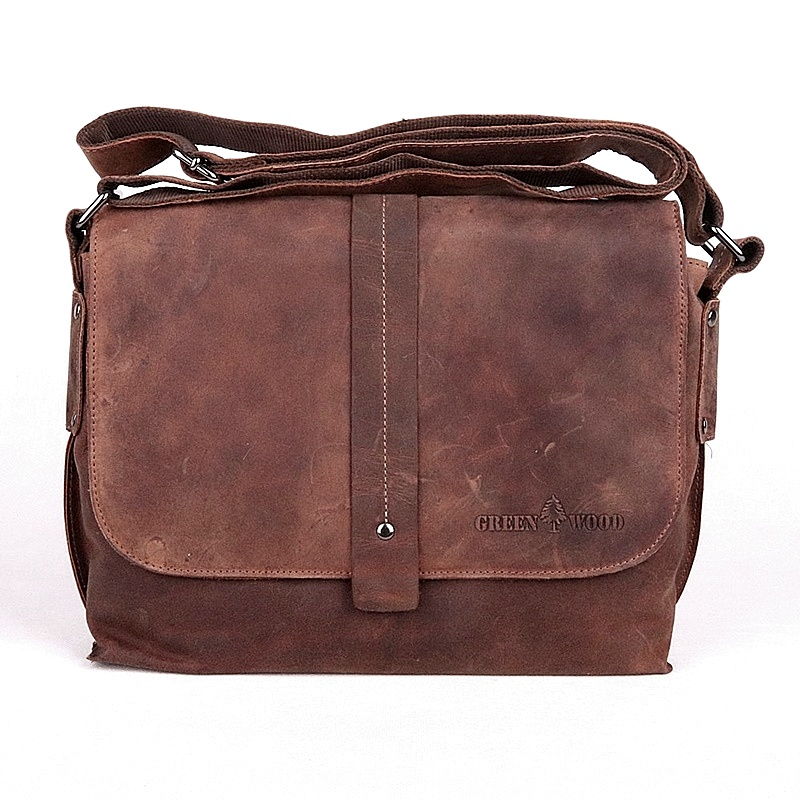 Středně velká kožená pánská crossbody taška GreenWood no. 4956 hnědá