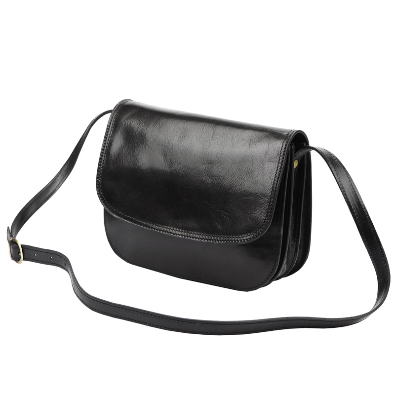 Lovecká středně velká kožená crossbody kabelka Florence no. 13 černá