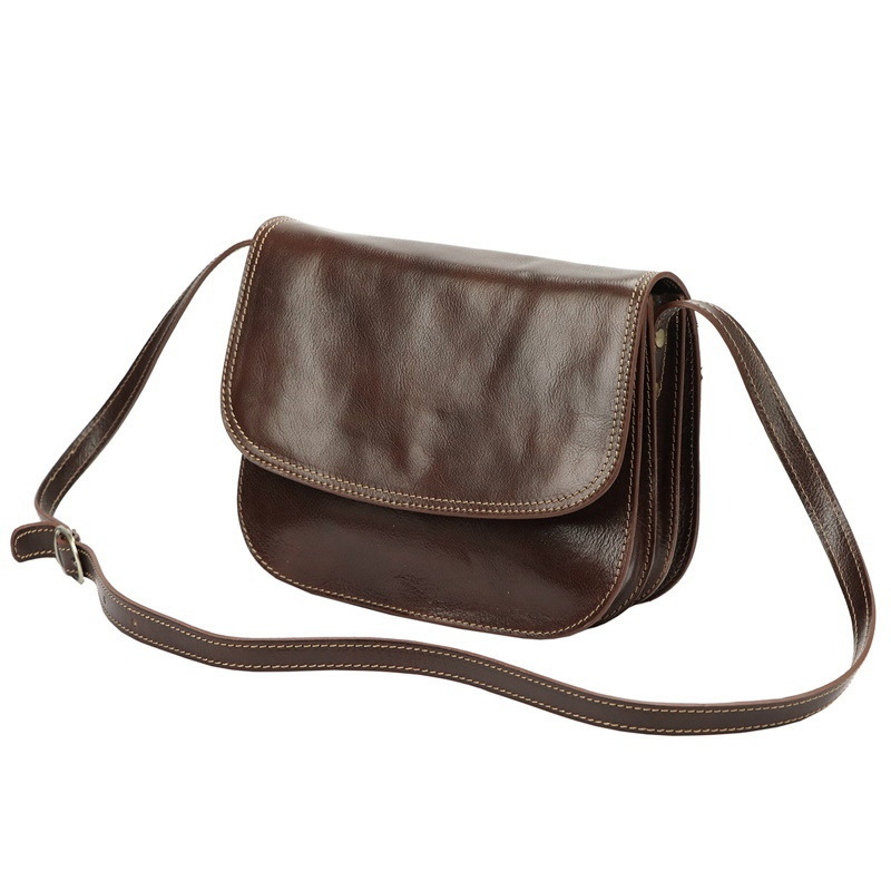 Lovecká středně velká kožená crossbody kabelka Florence no. 13 tmavěhnědá