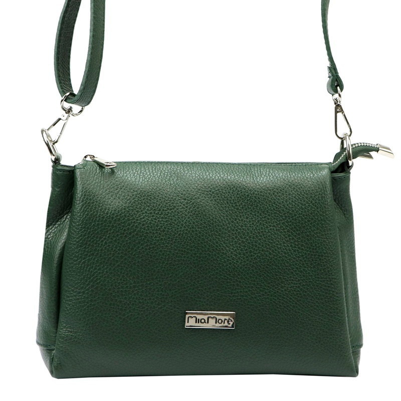 Tříoddílová malá/střední tmavězelená kožená crossbody kabelka Mia More no. 002