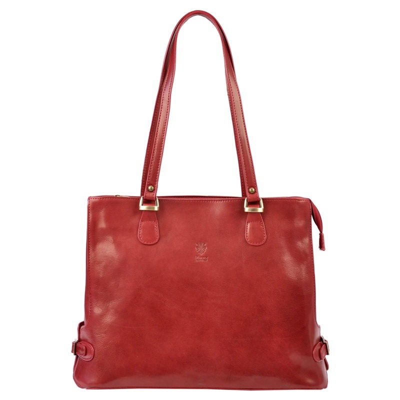 Velká kožená tříoddílová kabelka na rameno Florence no. 14 tmavěčervená na formát A4