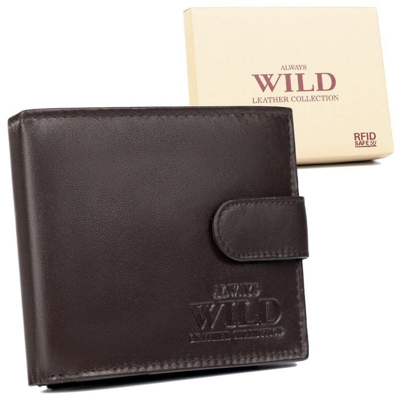 Kožená peněženka Always Wild N992L (SCR) s upínkou + RFID tmavěhnědá