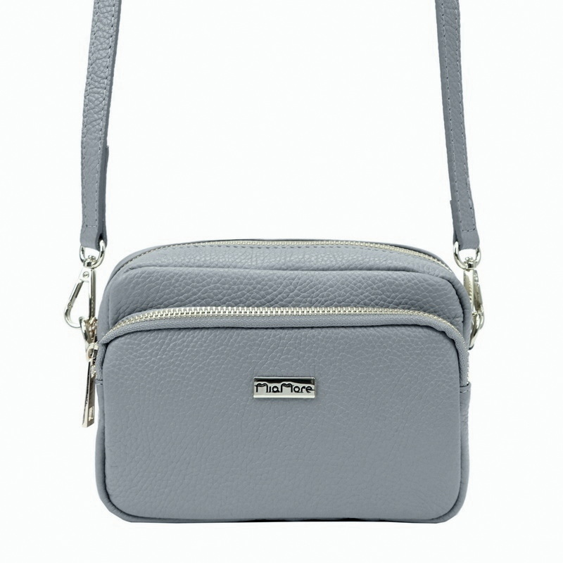 Dvouoddílová malá šedá kožená crossbody kabelka Mia More no. 062