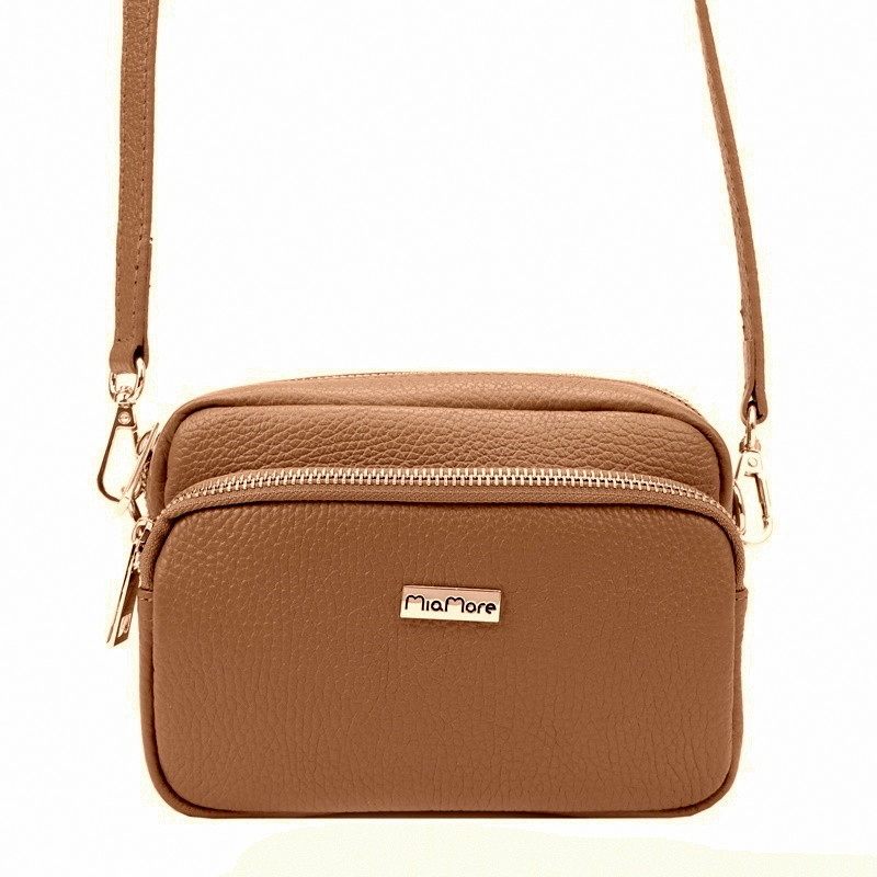 Dvouoddílová malá hnědá kožená crossbody kabelka Mia More no. 062