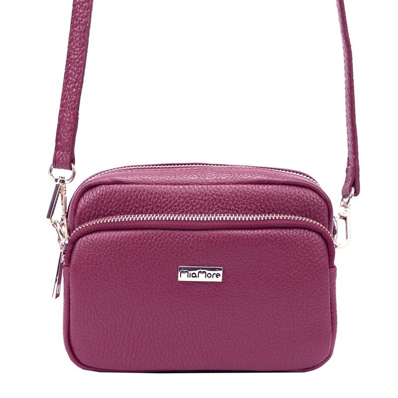 Dvouoddílová malá vínová kožená crossbody kabelka Mia More no. 062