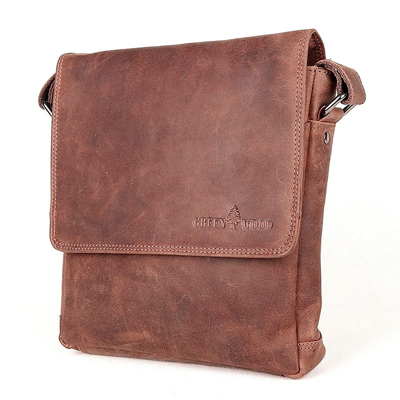 Středně velká pánská kožená crossbody taška GreenWood no. 112 hnědá