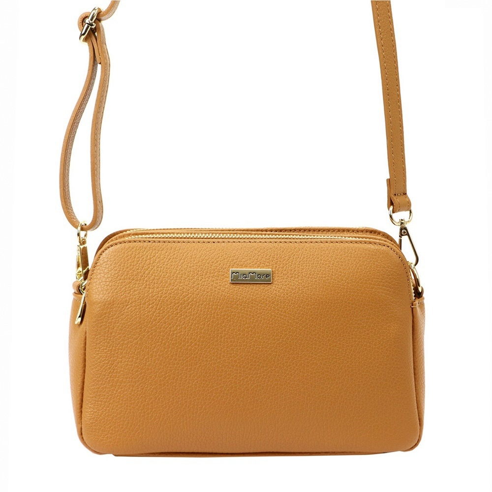 Tříoddílová malá hněddá kožená crossbody kabelka MiaMore no. 046