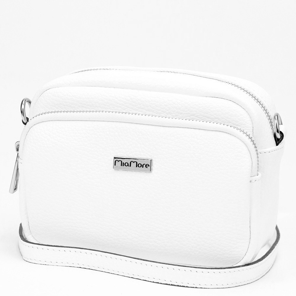 Dvouoddílová malá bílá kožená crossbody kabelka Mia More no. 062