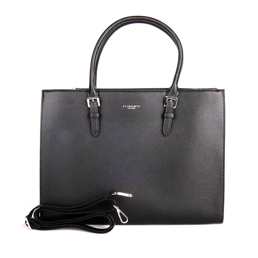 Velká elegantní pevná kabelka do ruky FLORA&CO F33677 černá na formát A4