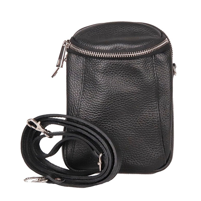 Dvouoddílová malá kožená crossbody kabelka Vera Pelle no. 72 černá
