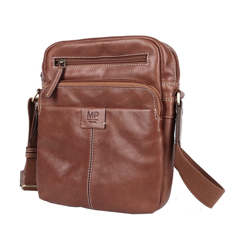 Luxusní kožená hladká střední/velká crossbody taška Marta Ponti no. 007 hnědá