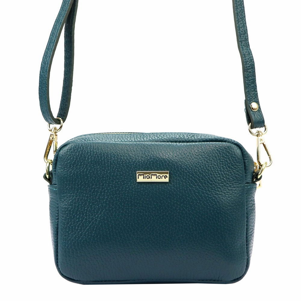 Malá kožená crossbody kabelka MiaMore no. 59 tmavě tyrkysová