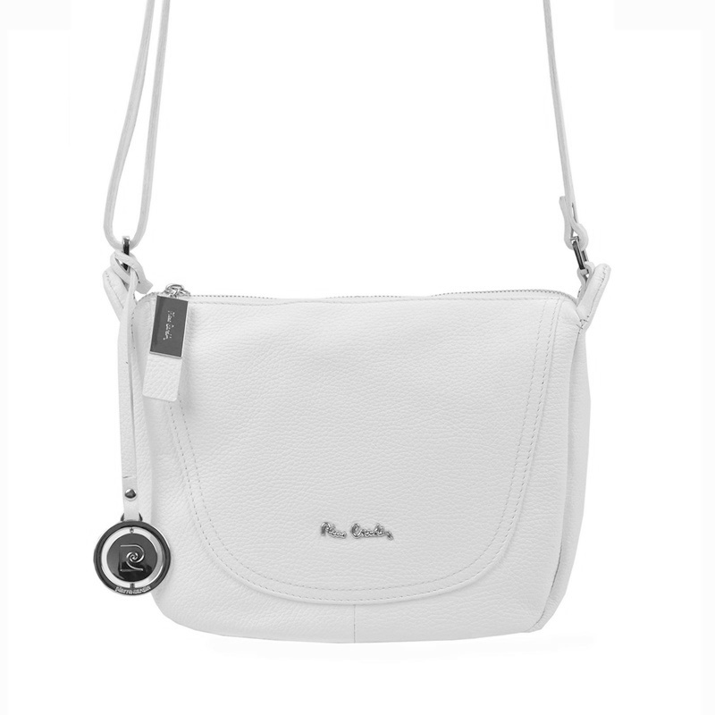 Značková středně velká kožená crossbody kabelka Pierre Cardin no. 21 bílá