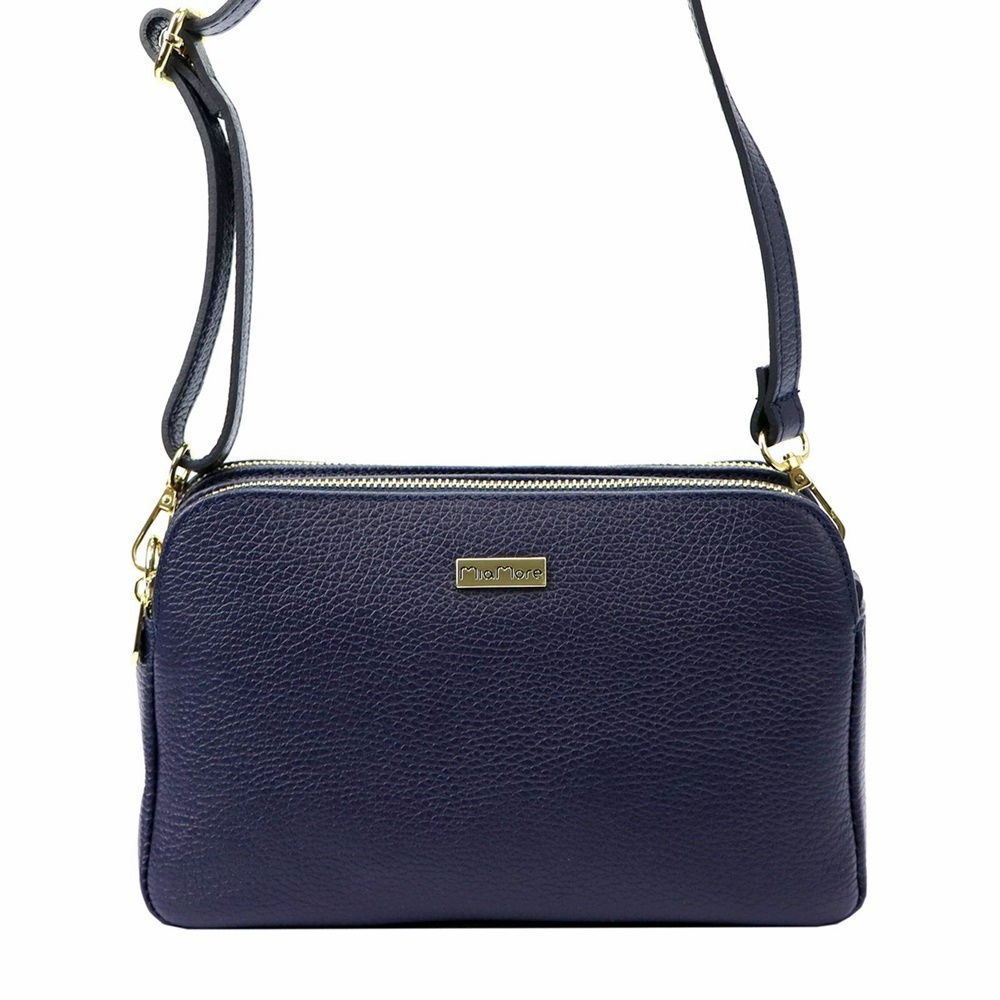 Tříoddílová malá tmavěmodrá kožená crossbody kabelka MiaMore no. 046