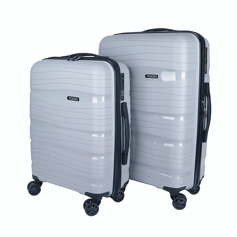 Sada 2 kufrů: Malý a střední šedý plastový (polypropylen) kufr VIAGIO