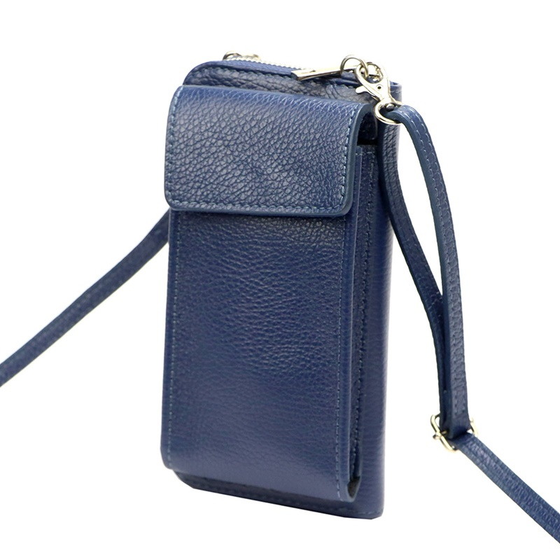 Malá kožená crossbody kabelka (pouzdro na mobil a peněženka) Gregorio 07 modrá