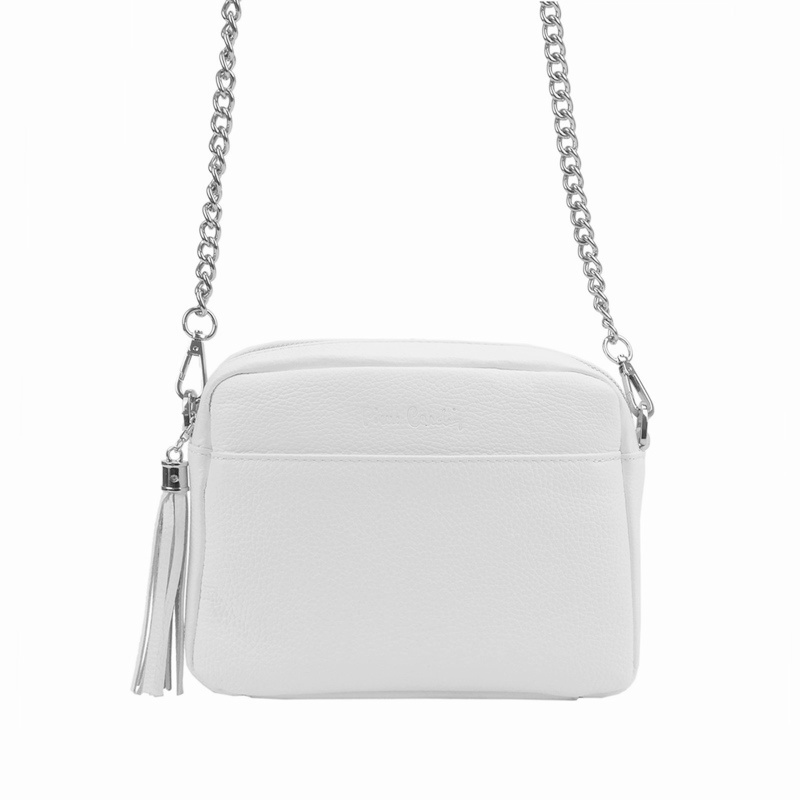 Značková malá kožená crossbody kabelka Pierre Cardin no. 52 bílá