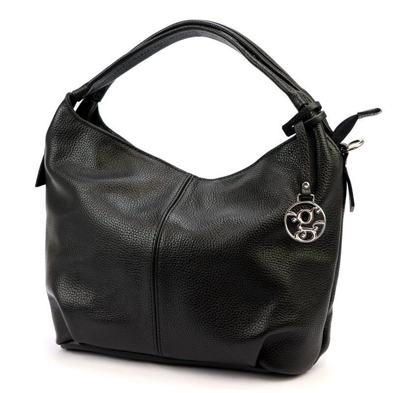 Středně velká kožená kabelka na rameno Gregorio no. 037 černá