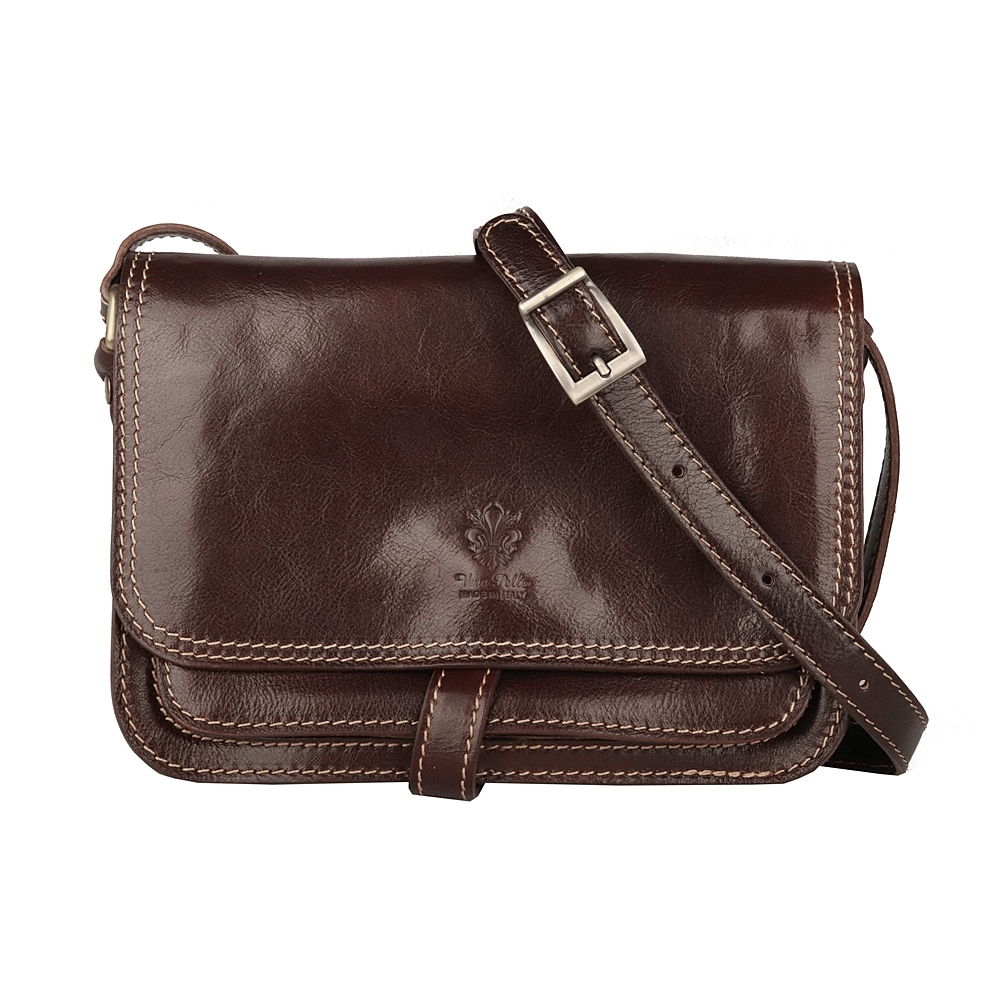 Dámská středně velká kožená crossbody kabelka no. 444 tmavěhnědá