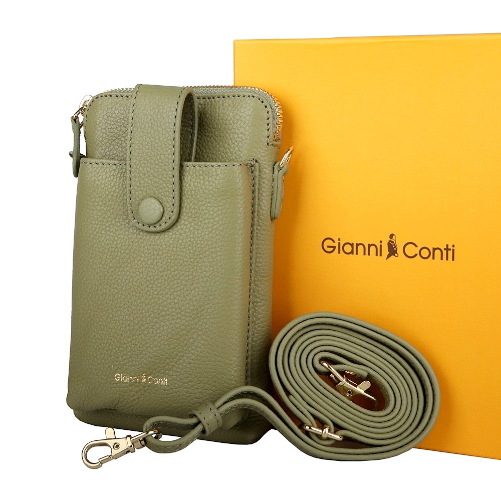 Luxusní malá kožená crossbody kabelka (pouzdro na mobil) Gianni Conti 305 zelená