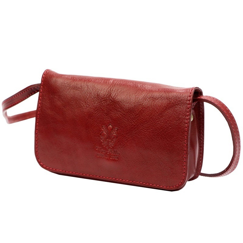 Pevná malá kožená crossbody kabelka Florence 107 červená