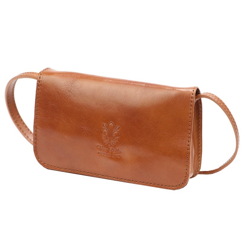 Pevná malá kožená crossbody kabelka Florence 107 světlehnědá