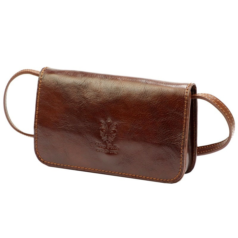 Pevná malá kožená crossbody kabelka Florence 107 hnědá