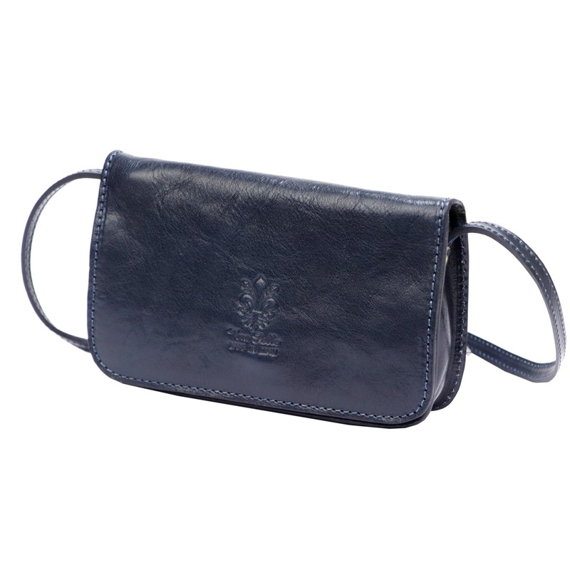 Pevná malá kožená crossbody kabelka Florence 107 tmavěmodrá
