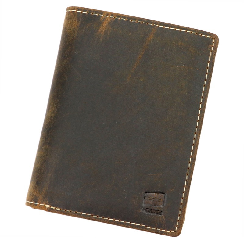 Pevná kožená peněženka v loveckém stylu Nordee na výšku bez upínky