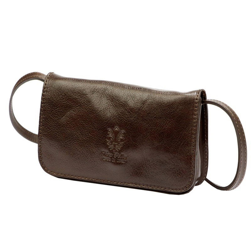 Pevná malá kožená crossbody kabelka Florence 107 tmavěhnědá