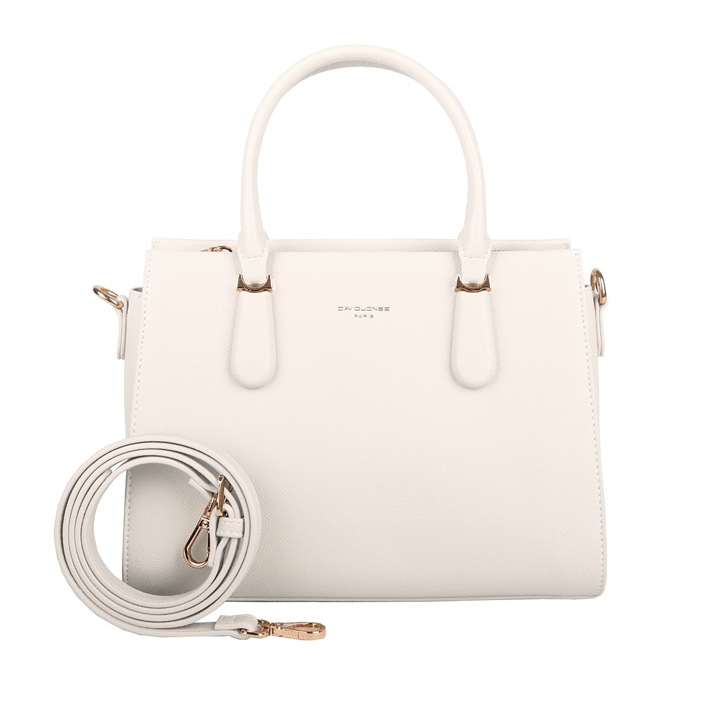 Středně velká tříoddílová kabelka do ruky David Jones CM7505 kokosově bílá