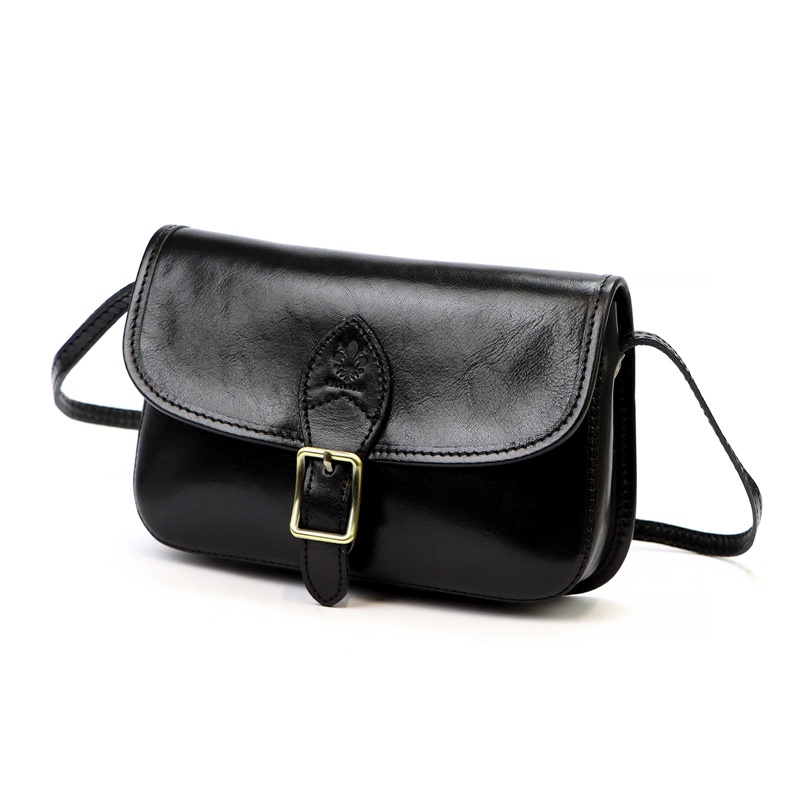 Pevná malá kožená crossbody kabelka Florence 05 černá