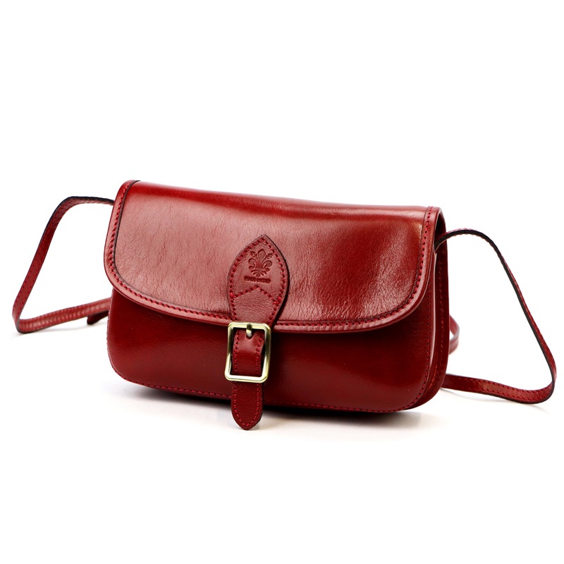 Pevná malá kožená crossbody kabelka Florence 05 tmavěčervená