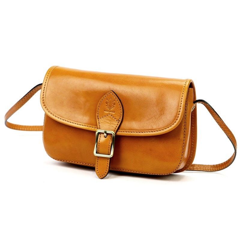 Pevná malá kožená crossbody kabelka Florence 05 hořčicová