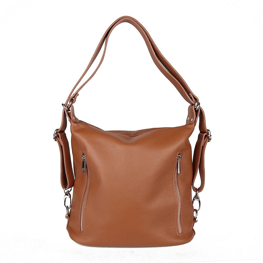 Kožená kabelka na rameno a batoh v 1 no. 2315 hnědá (kabelkobatoh)