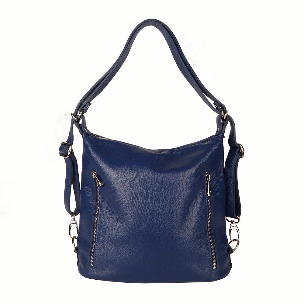 Kožená kabelka na rameno a batoh v 1 no. 2315 modrá (kabelkobatoh)