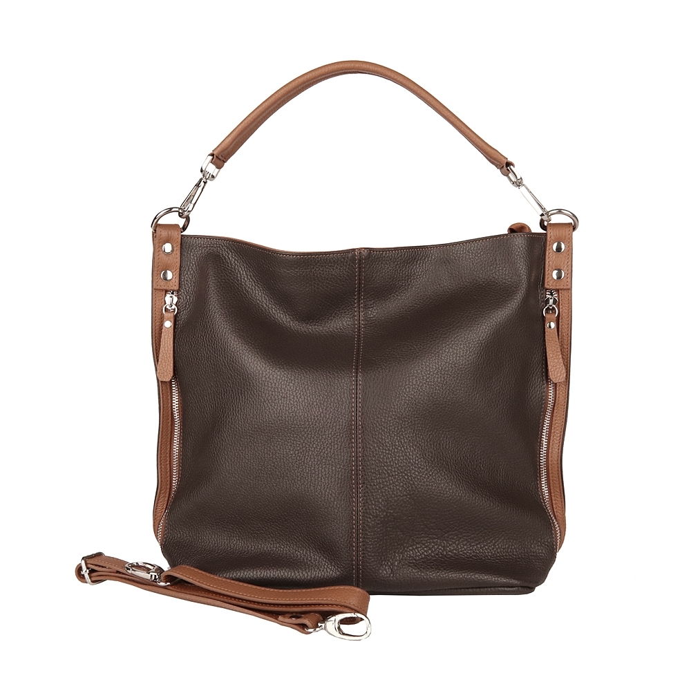 Kožená kabelka na rameno i crossbody 7733 tmavěhnědo-světlehnědá